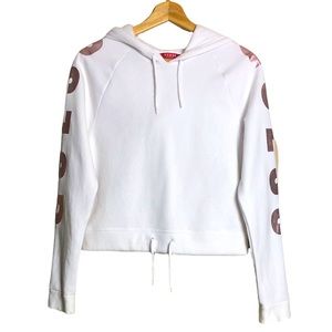 Guess Women’s Cropped White Hooded Top Size S